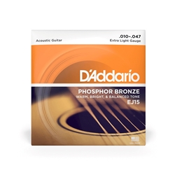 D'Addario EJ15 Extra Light Gauge Phosphor Bronze Acoustic Guitar Strings 10-47