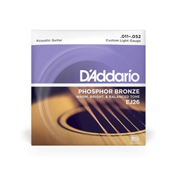 D'Addario EJ26 Custom Light Gauge Phosphor Bronze Acoustic Guitar Strings 11-52