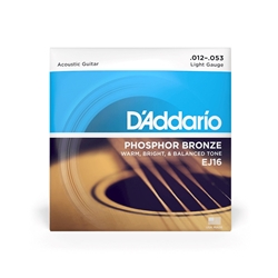 D'Addario EJ16 Light Gauge Phosphor Bronze Acoustic Guitar Strings 12-53