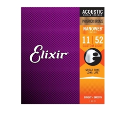 Elixir 16027 Phosphor Bronze Custom Light Gauge Acoustic Guitar Strings 11-52