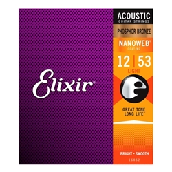 Elixir 16052 Phosphor Bronze Light Gauge Acoustic Guitar Strings 12-53