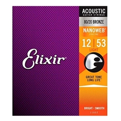 Elixir 11052 80/20 Bronze Light Gauge Acoustic Guitar Strings 12-53