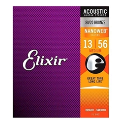 Elixir 11102 80/20 Bronze Medium Gauge Acoustic Guitar Strings 13-56