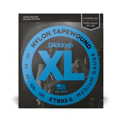 D'Addario ETB92-5 5-String Nylon Tapewound Medium Gauge Long Scale Electric Bass Strings 50-105