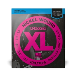D'Addario EXL170-5 5-String Nickel Wound Regular Light Gauge Long Scale Electric Bass Strings 45-130