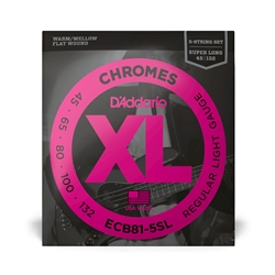 D'Addario ECB81-5SL 5-String Chromes Regular Light Gauge Super Long Scale Electric Bass Strings 45-132