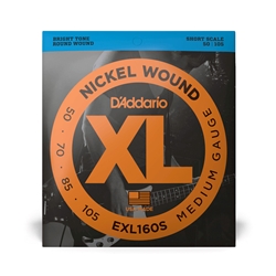 D'Addario EXL160S Nickel Wound Medium Gauge Short Scale Electric Bass Strings 50-105