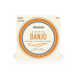 D'Addario EJ61 Nickel-Plated Steel 10-23 Medium Loop End 5-String Banjo Strings