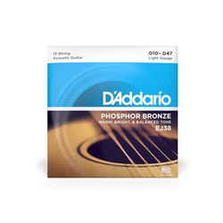 D'Addario EJ38 Light Gauge Phosphor Bronze 12-String Acoustic Guitar Strings 10-47